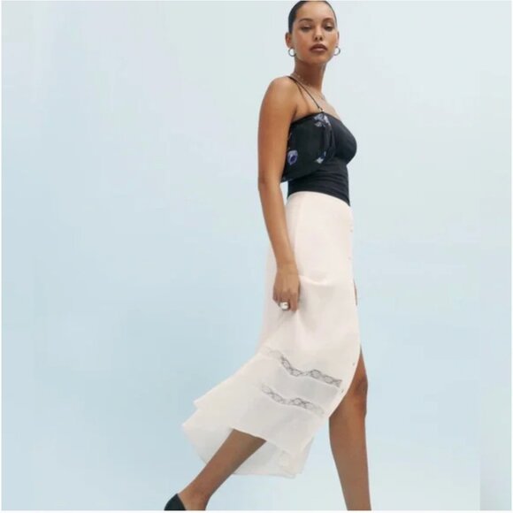 Reformation White Lace Midi Skirt
